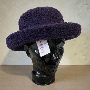 VTG Liz Claiborne Villager Purple Sherpa Curled Brim Cloche Bowler Derby Hat OS